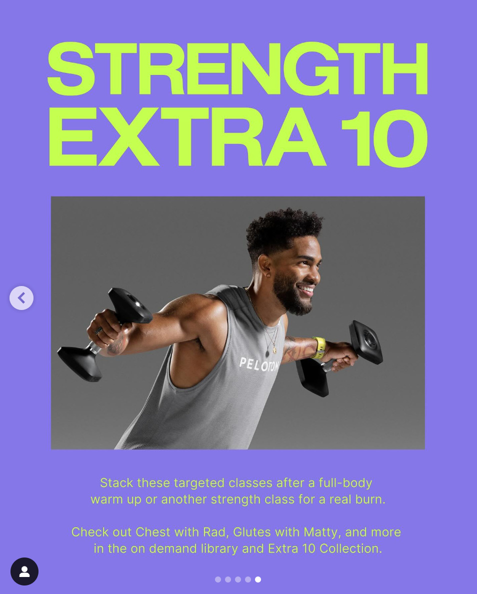 Peloton’s “This Week at Peloton” Instagram post highlighting Extra 10 Strength. Image credit Peloton social media.